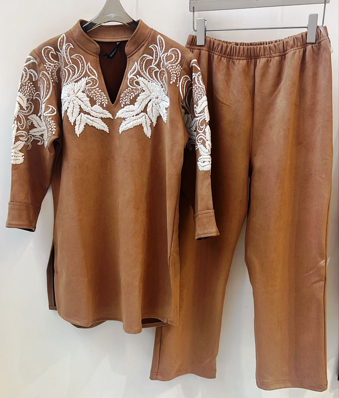 CARAMEL COLOUR EMBROIDERED CORD SET - CS7658 KHAKHI