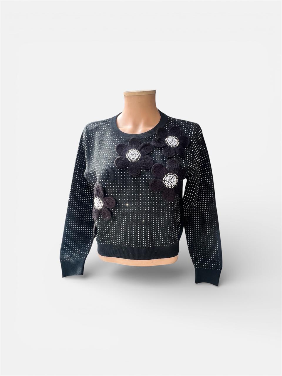 BLACK EMBELLISHED TOP - 3DTH17111095